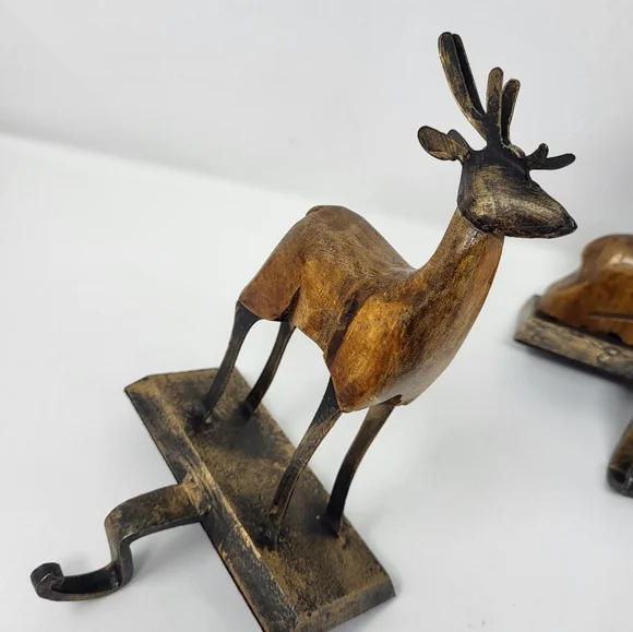 2 Pier I Rustic Brown Reindeer Iron Wood Stocker Holder Display Mantle Decor
